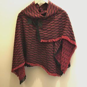 NWOT Red Diamond Weave Shawl + Ornate Pin Gothic Witchy Boho Wrap